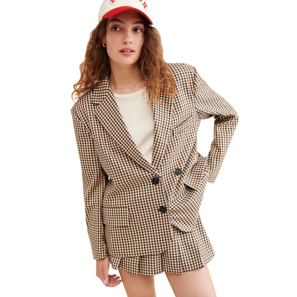 Anthropologie Checkered Blazer - Black and Tan